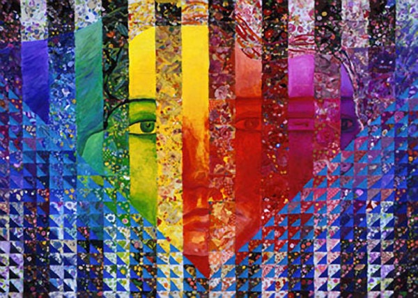 Mixed Media: Conundrum I-Rainbow Woman- Fine Art Card - indiExhibit