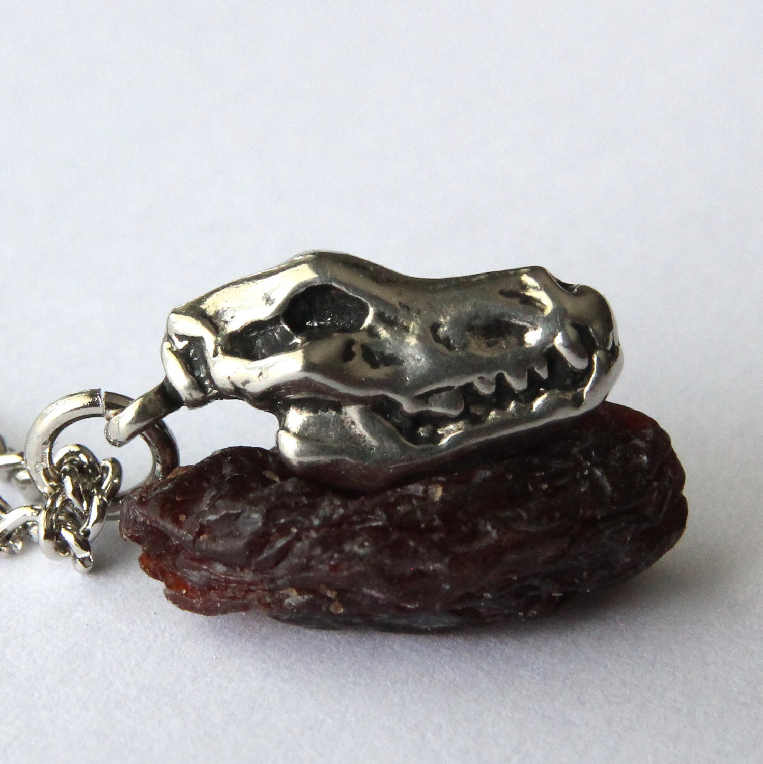 Tiny Wolf Skull Necklace in Solid White Bronze - Smaller than a Raisin