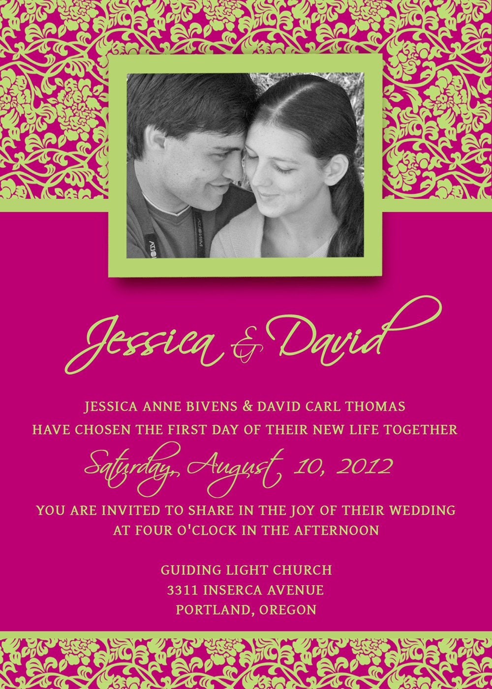 Wedding Invitation Template PSD Photoshop - Damask - FABULOUS - Pink - Green - Gimp