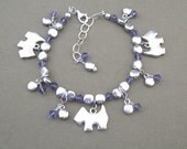 Scottie Dog Charm Bracelet Purple Crystals Stainless Steel