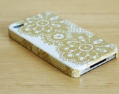 Golden lace pattern iPhone 4 case / Vintage gold lace iphone 4s case/ iPhone 4s / Decoupage iphone case - WrapAll