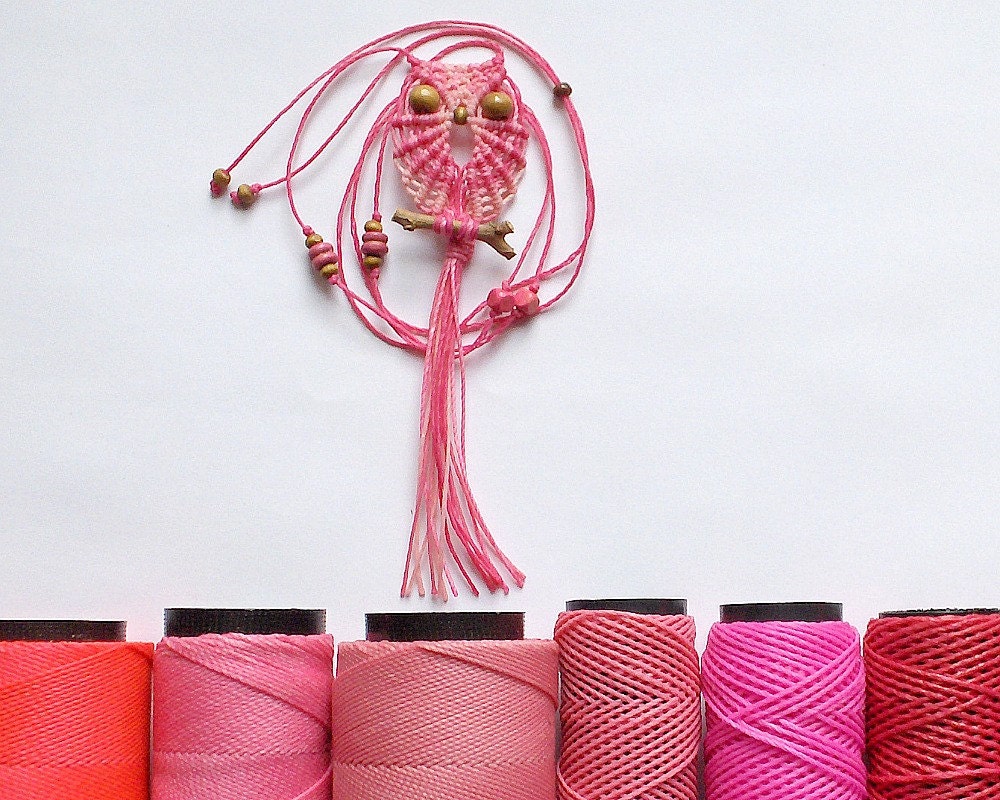 Pink Shades Macrame Owl Necklace