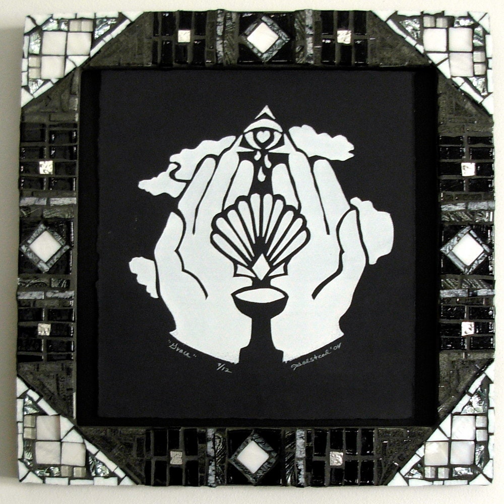 Grace in Black and White: Silkscreen Print and Mosaic Frame from Marzanne Collaboration
