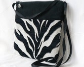 Cross Body Bag Fabric Hip Bag Purse Pouch - Zebra Chenille in Black and White - VerdigrisCollection