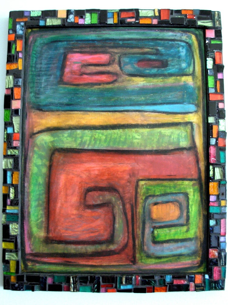Bold Abstraction Oil Pastel with Mosaic Frame from Marzanne Collaboration