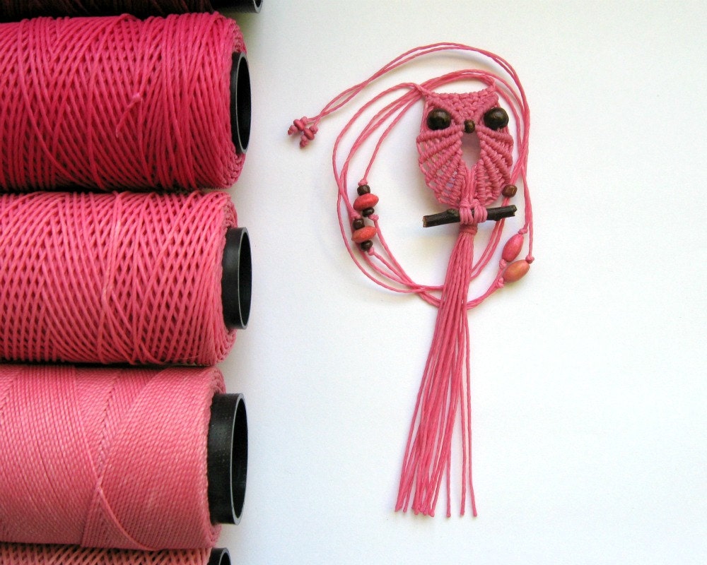 Brink Pink Macrame Owl Necklace