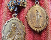 Antique religiious earrings French Madonna rhinestone bows vintage Art Deco one of a kind jewelry assemblage