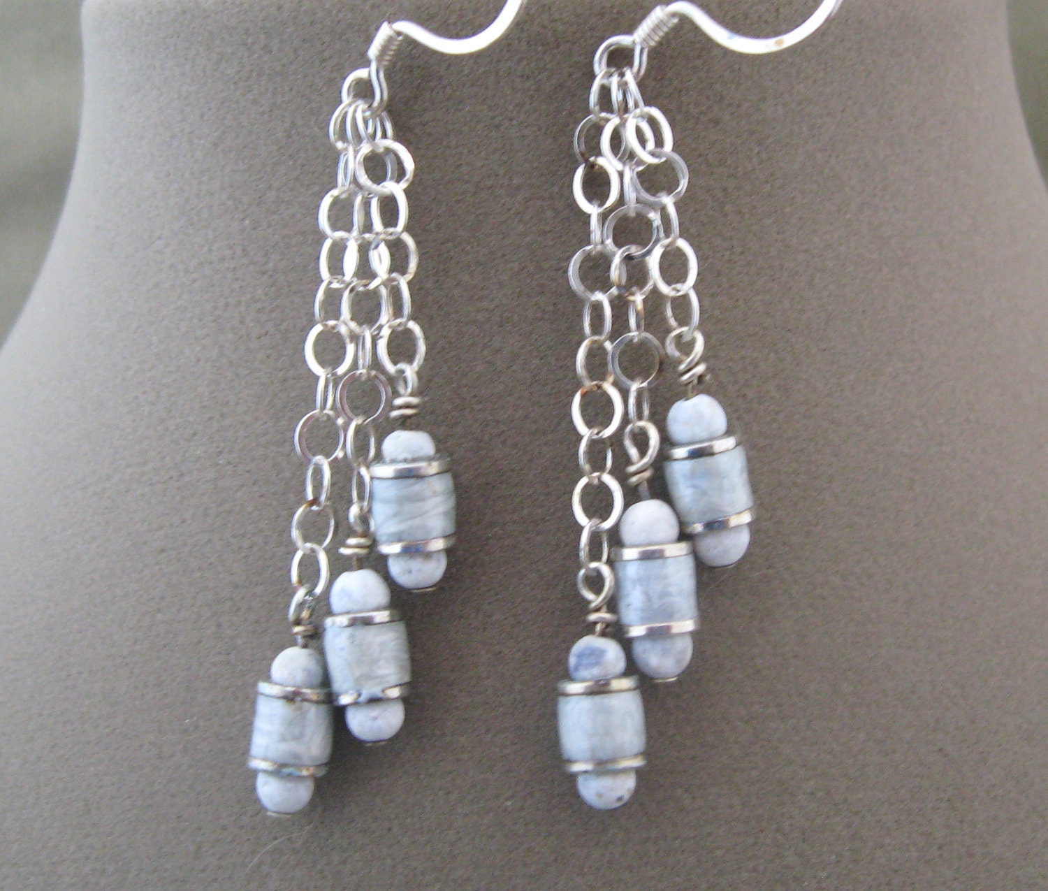 Powder Blue Bead Sterling Dangle Earrings
