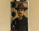 dapper gentleman soldered pendant assemblage necklace with black chain - free shipping