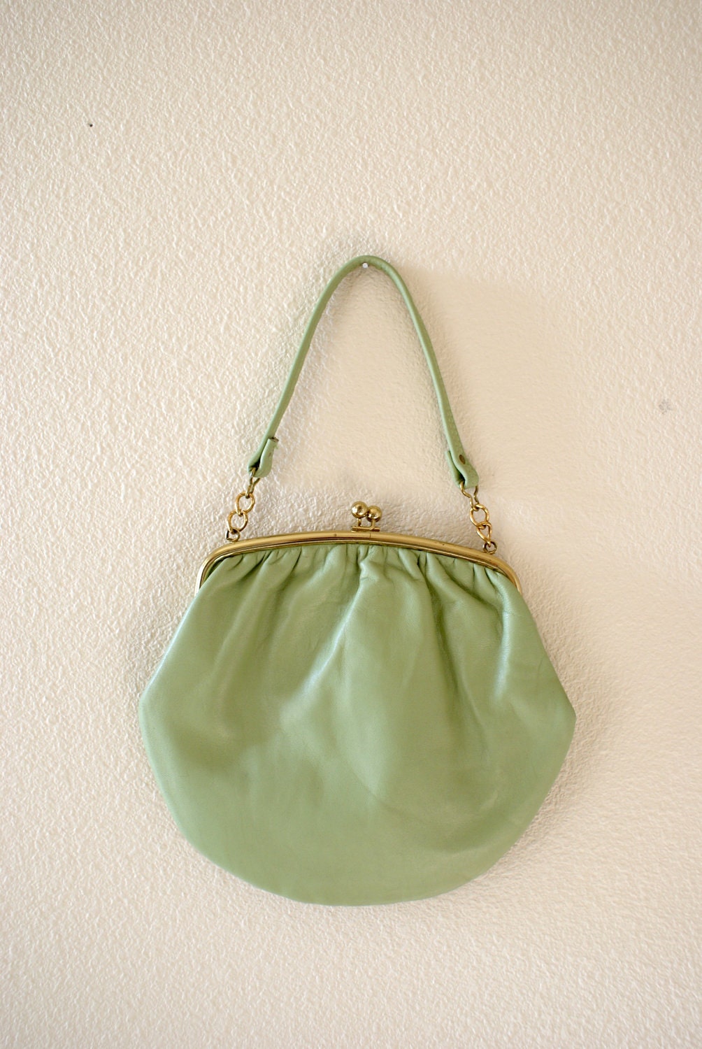 1960s purse -- Soft Spring Green Leather -- Vintage 1960s handbag