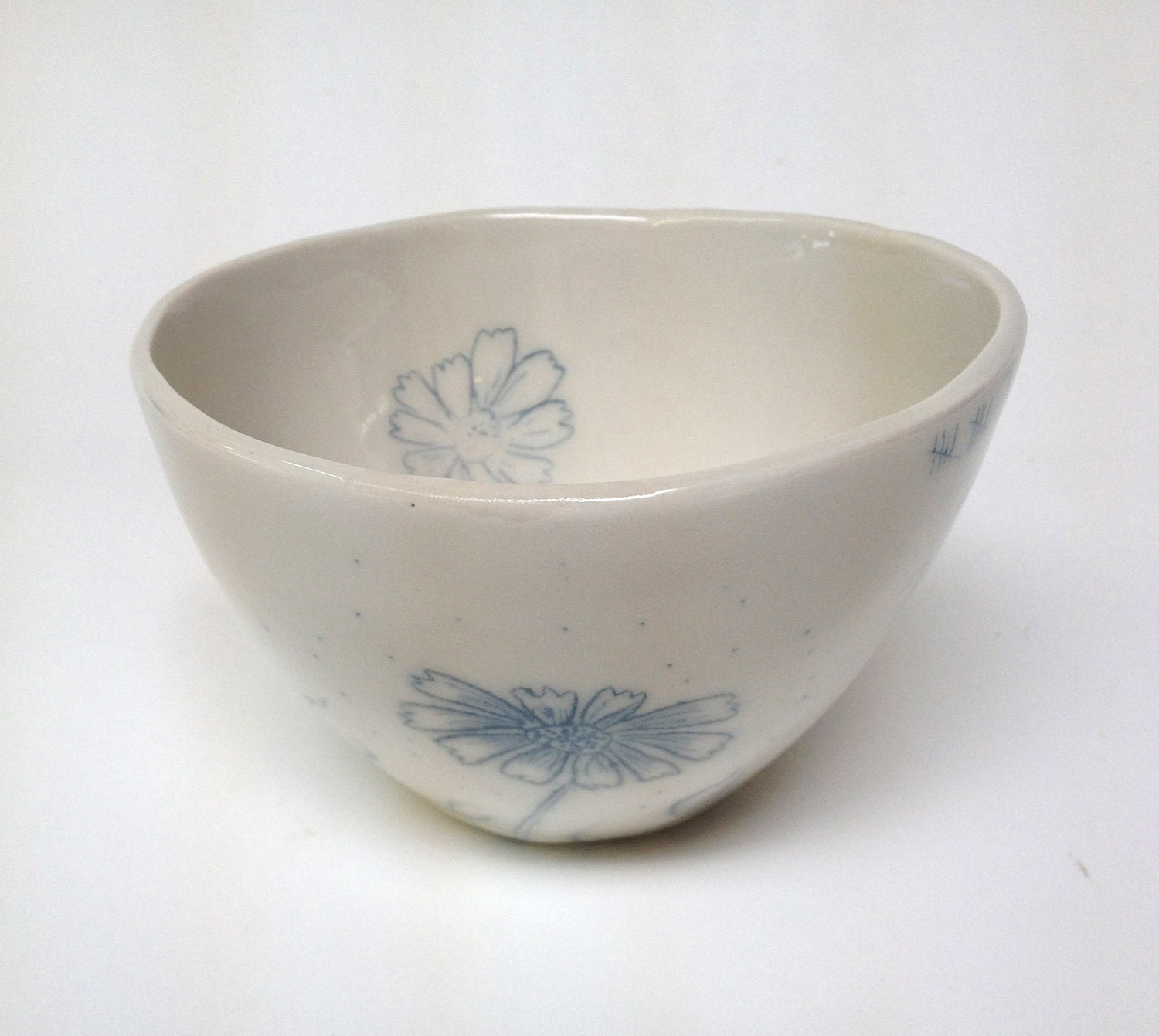 Teal Blue Black Coreopsis Porcelain Bowl
