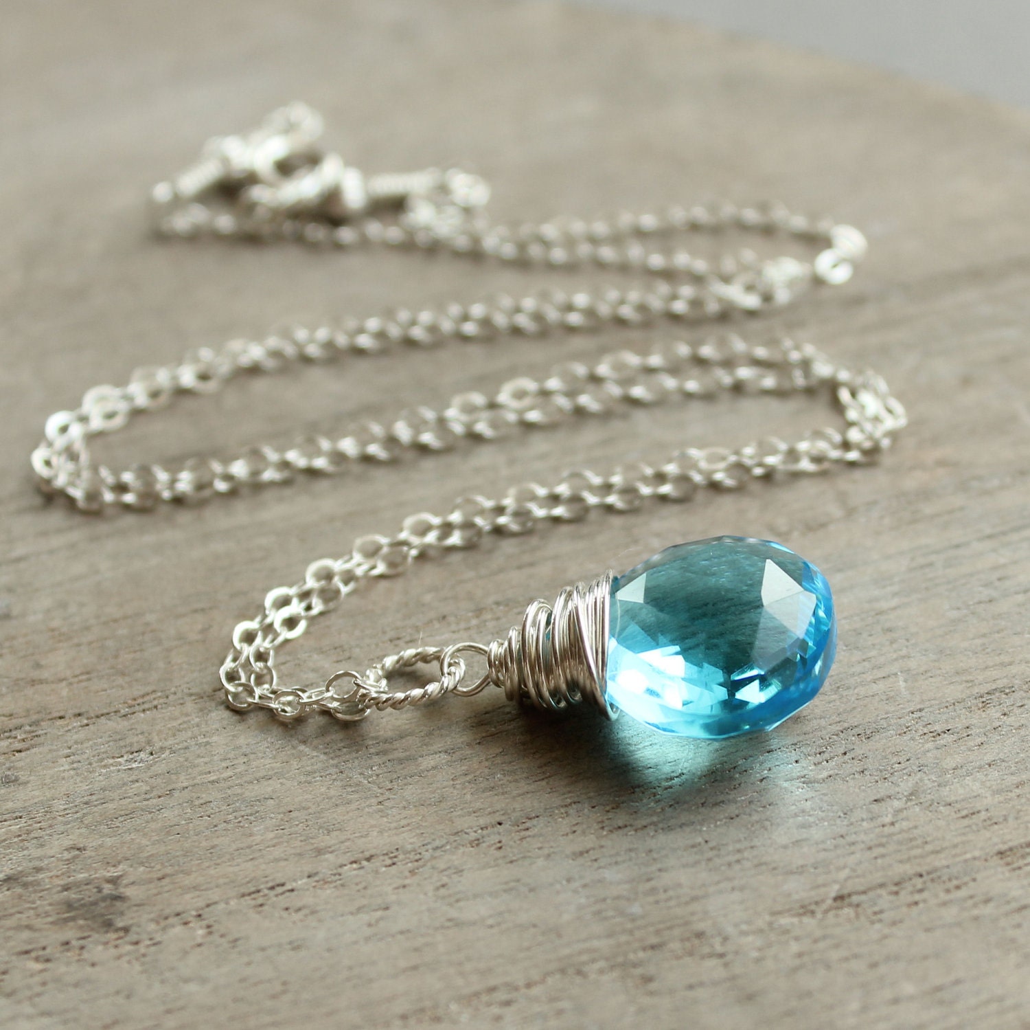 Teardrop Necklace - Blue, Quartz, Sterling Silver, Handmade Jewelry,  Wire Wrapped, Handmade Necklace