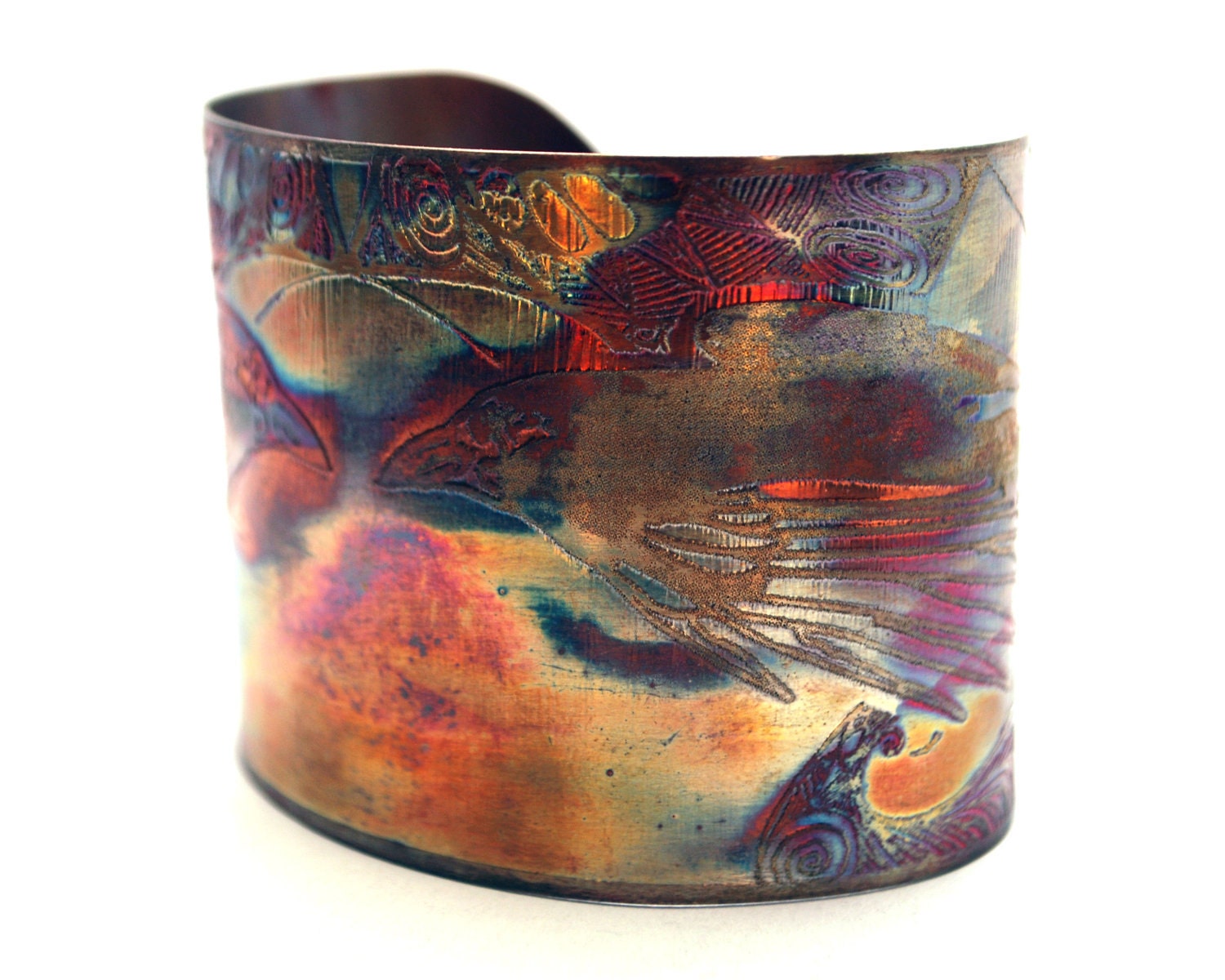 Etched copper crow raven cuff bracelet - annamcdade