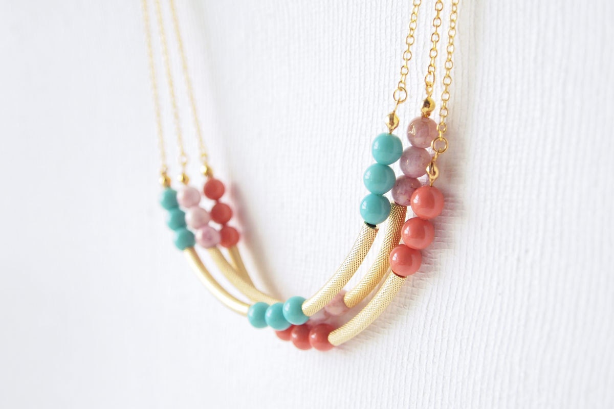 Everyday Necklace : Spring Fashion - Pastel Beaded Curved Necklace - curiouscreaturesshop