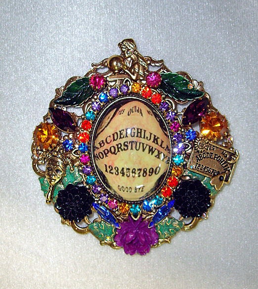 Ouija Board in a Bubble Cameo Pin Brooch/Pendant OOAK Caroline Erbsland Signed BIG