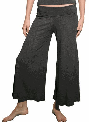 Stretch Rib CROP pull on PALAZZO PANT in many colors - Black, Navy, Chocolate Brown, White, Grey,   4 Yoga or Casual Wear