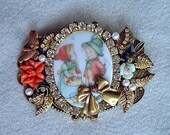 Hummel Kids & Bunnies Cameo Pin Brooch/Pendant NEW OOAK Signed Caroline Erbsland