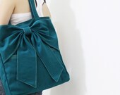 QT Canvas Tote in Dark Teal  - Double Straps Shoulder Bag