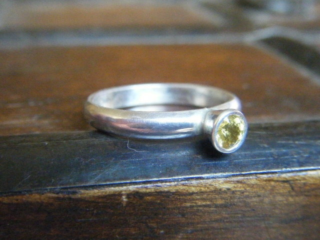 Golden Yellow Sapphire and Silver Engagement Ring Size 6