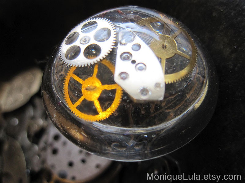 Steampunk Resin Ring Vintage Watch Parts Dark Brass Adjustable