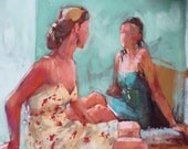 Girlfriends Wearing Sundresses Original Oil Painting "The Conversation"