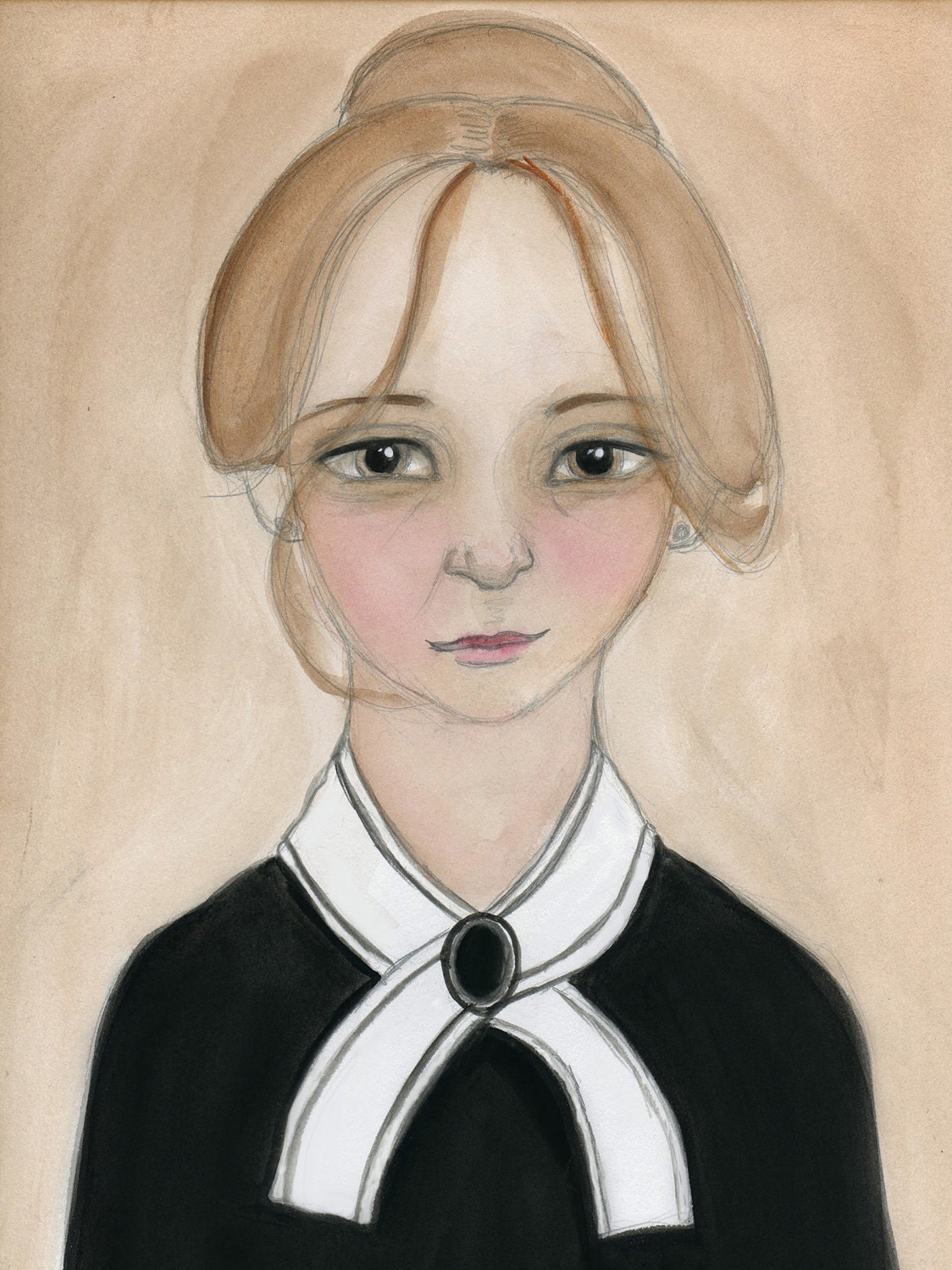Miss Charlotte - An Illustrated Victorian Watercolor Portrait Print (6x8)