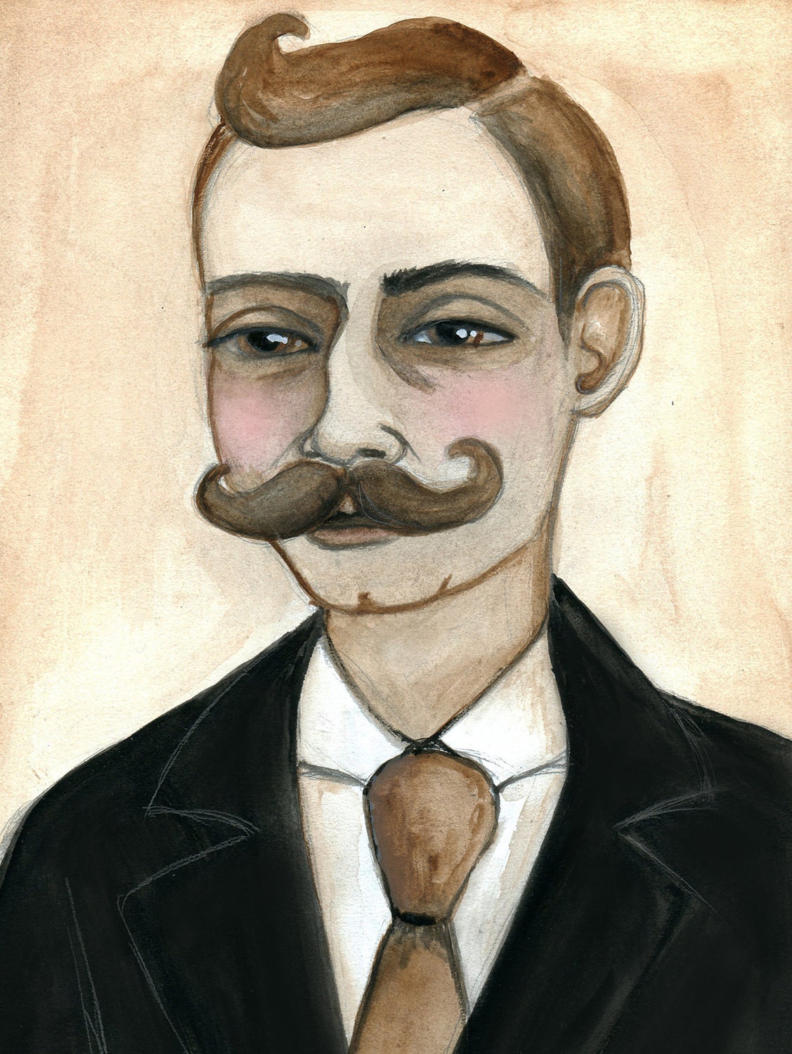 Edwin - An Illustrated Victorian Watercolor Portrait Print (6x8)