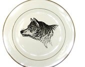 House Decor Vintage Decorative Wolf artwork on Porcelain Plate