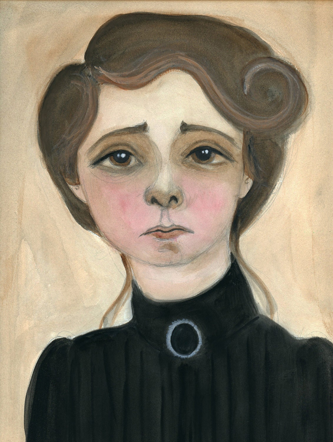 Miss Maude - A Hand Painted Victorian Portrait Illustration Print (6x8)