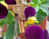 Macrame Rosary Chaplet  All Natural Hemp, Wood, Vintage Brass Miraculous Cross, One Decade Free Shipping US and Canada