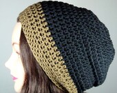 Black, Olive Green Slouch Beanie Hat, Tam
