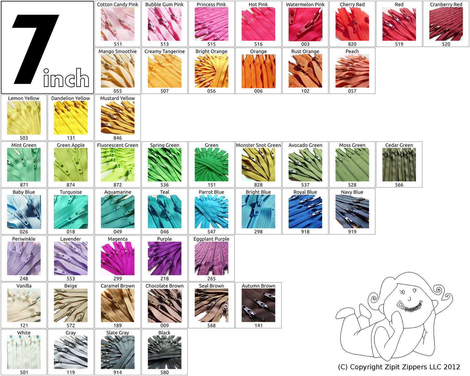 100 YKK Brand 7 Inch Zippers Mix and Match red orange yellow green blue purple pink black white brown gray