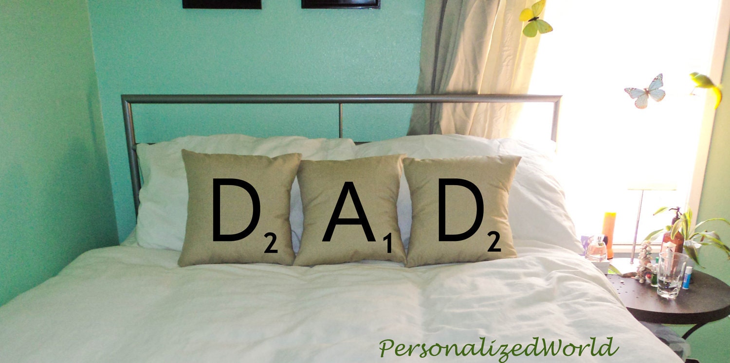Set of 3 SCRABBLE LETTER decorative christmas pillow cases cushion covers -- DAD or choose any 3 letters