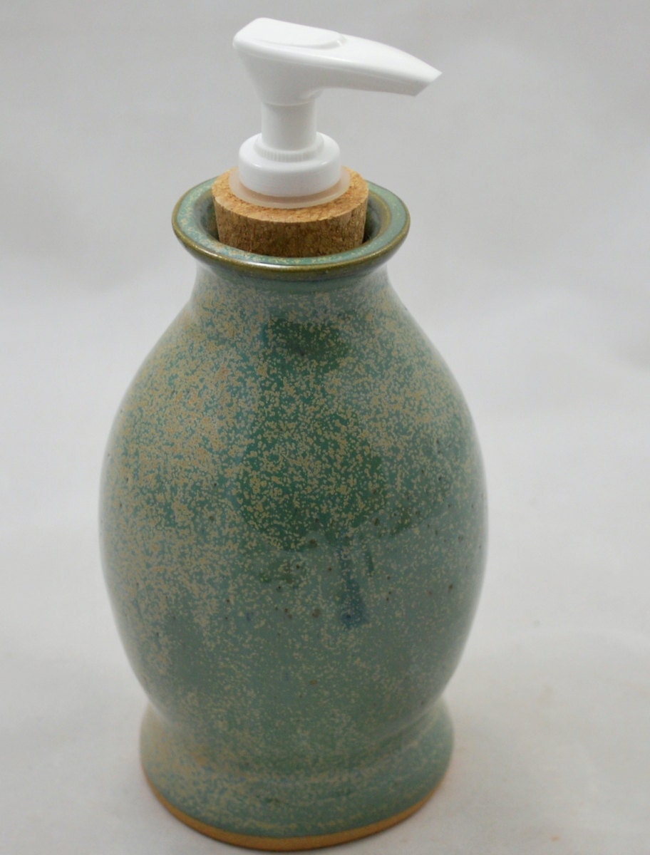 Aqua Green Soap Dispensery Wheel Throw Pottery