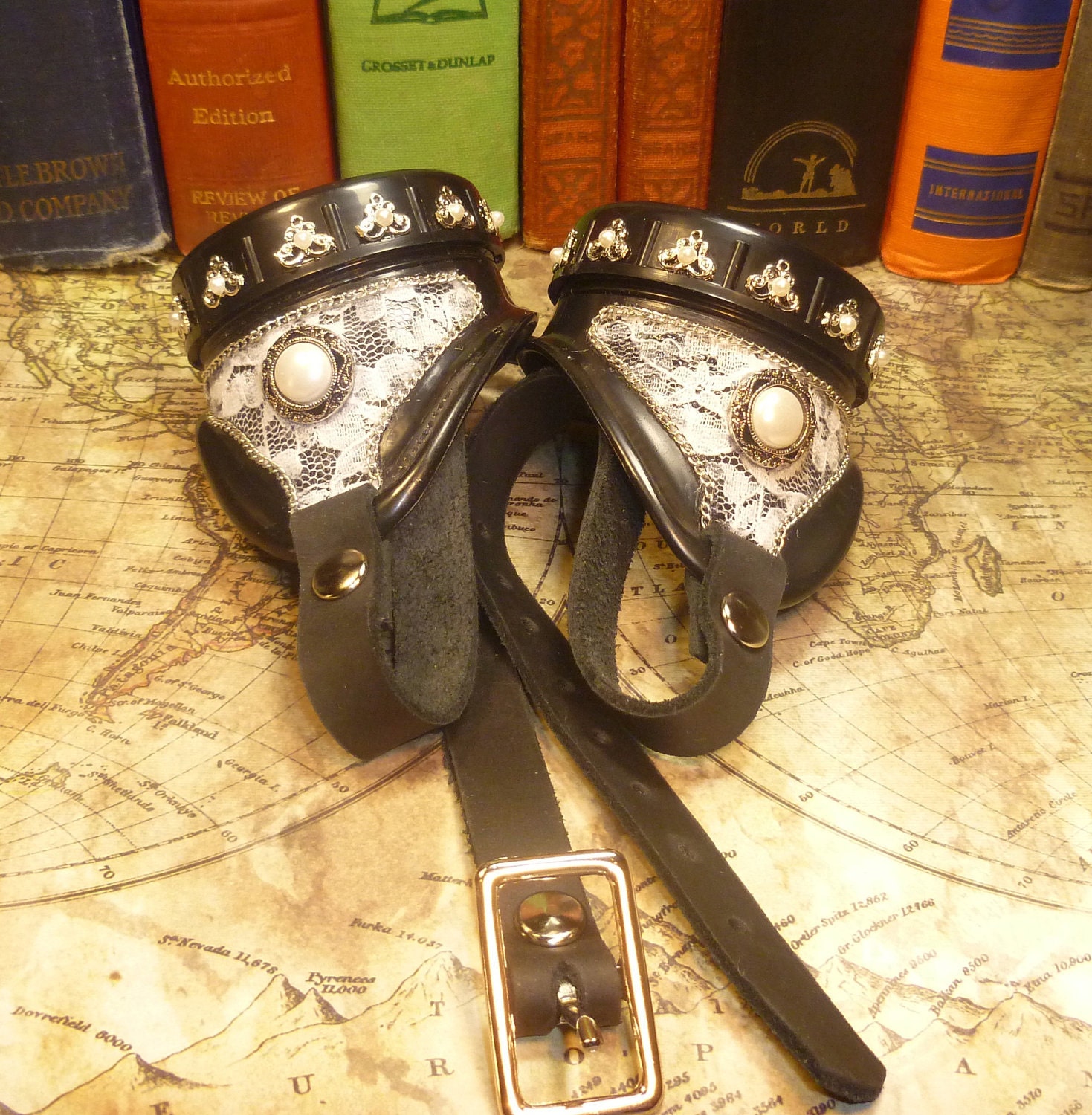 Steampunk goggles white vintage lace and pearl G006
