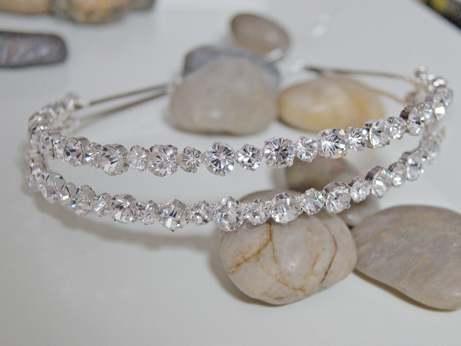 Double Wedding Headband, Bridal Headbands - Diamantes Rhinestones