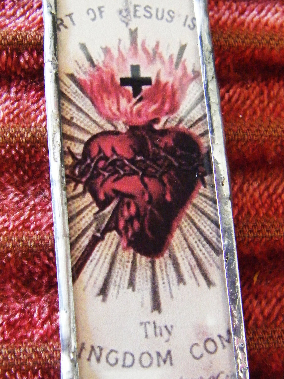 Sacred heart necklace religious paste rhinestone Art Deco vintage jewelry assemblage one of a kind