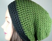 Slouch Tam, Skater Beanie Organic Cotton Hat in Grass Green, Black