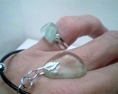 Genuine aqua beach sea glass pendant & ring ajustable size handmade necklace
