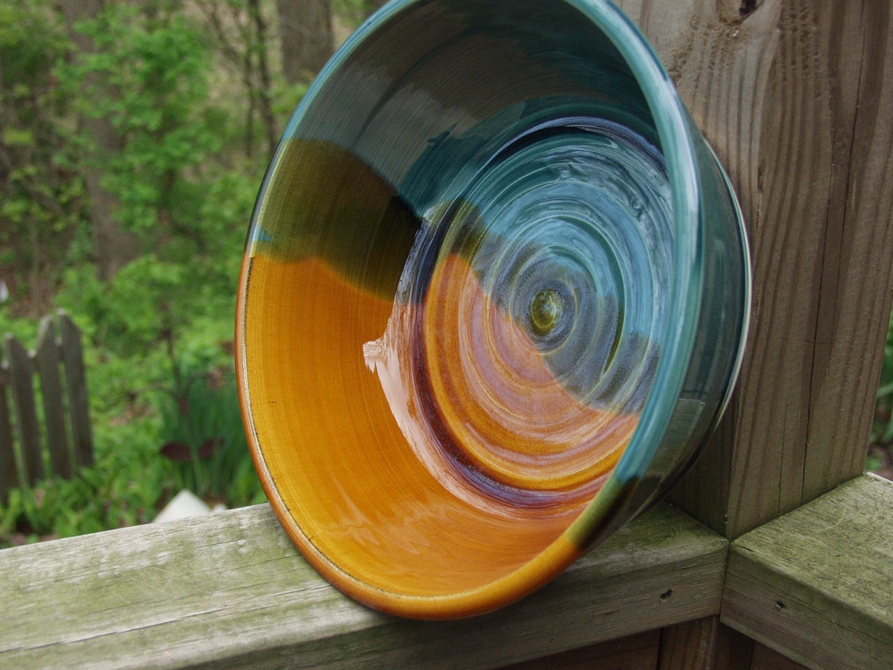 Medium Serving Bowl Peacock Amber Ready to Ship
