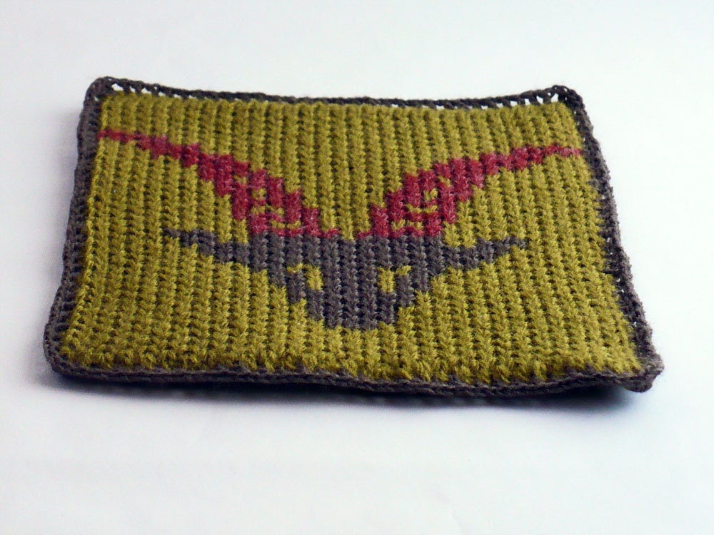 Knit and Crochet Coaster Personalized Capricorn Zodiac Mug Rug Olive Green Rust Brown