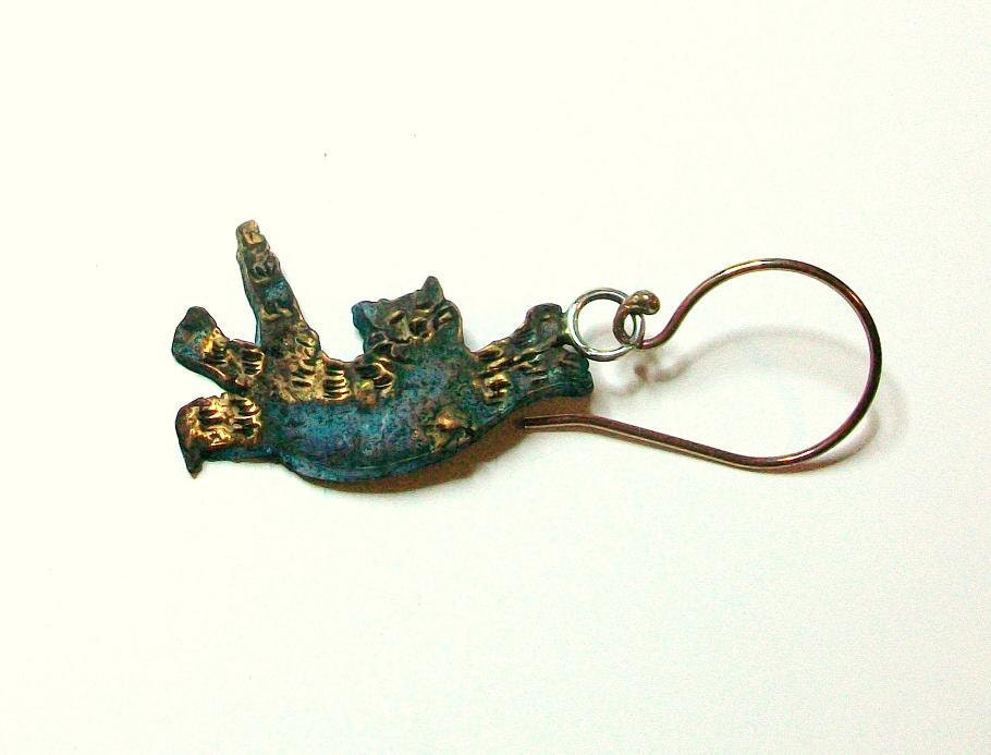 Cat Earrings Hang In There Copper Sterling