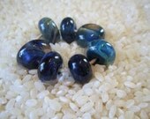 Handmade Boro Lampwork Glass Beads, Destash, Artist/Designer Collection in Blues, Set of 7 (set 002)
