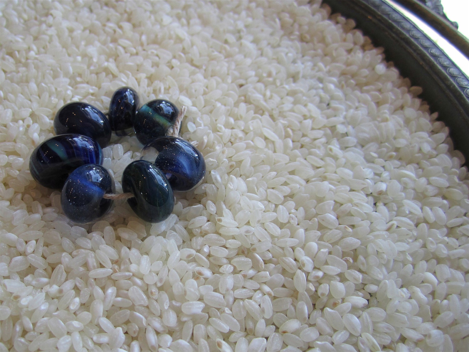 Handmade Boro Lampwork Glass Beads, Destash, Artist/Designer Collection in Blues, Set of 7 (set 009)