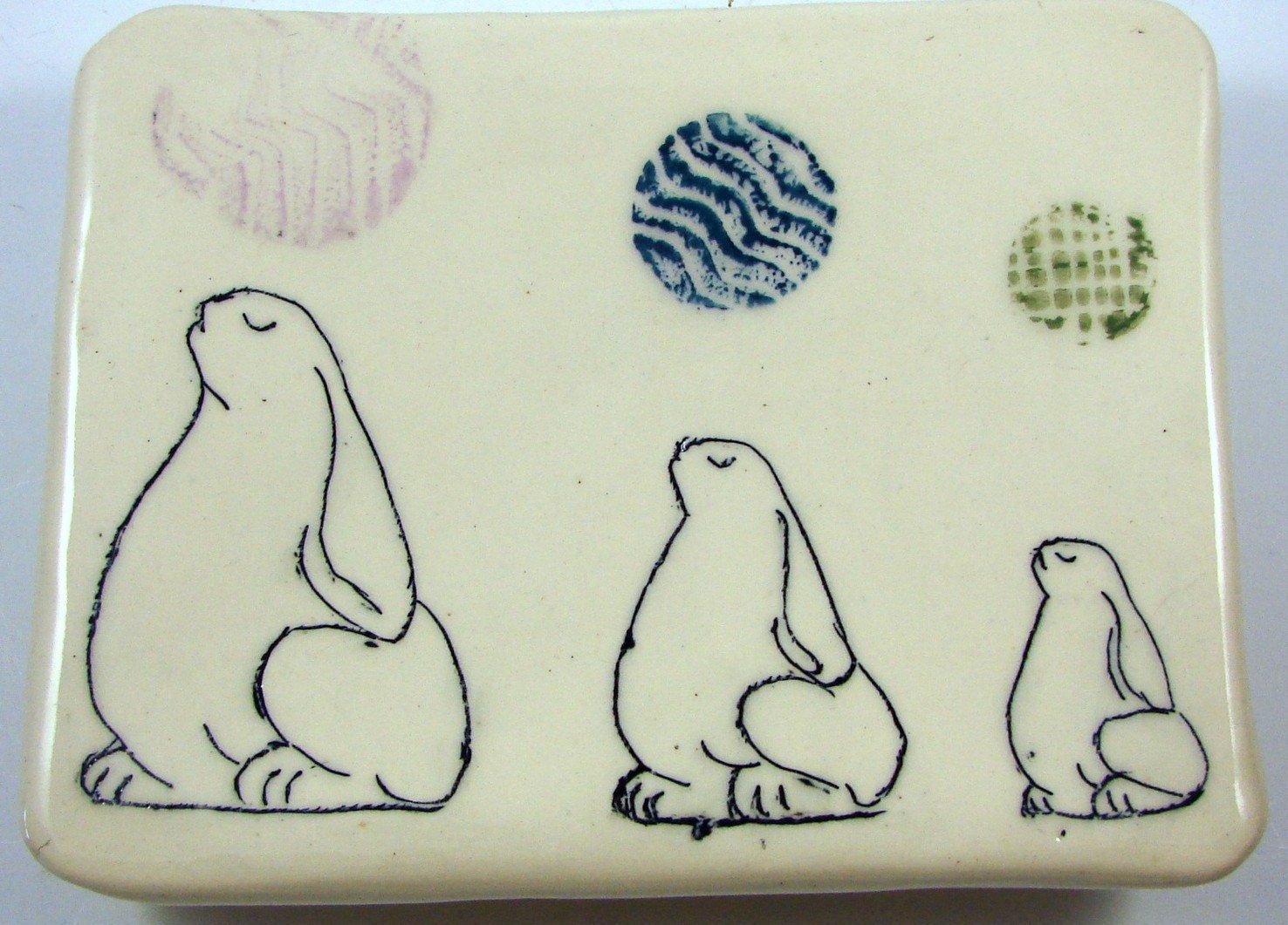 Handmade Ceramic Square Plate / Ready to Ship Today / Three rabbits with an attitude / Mishima Style
