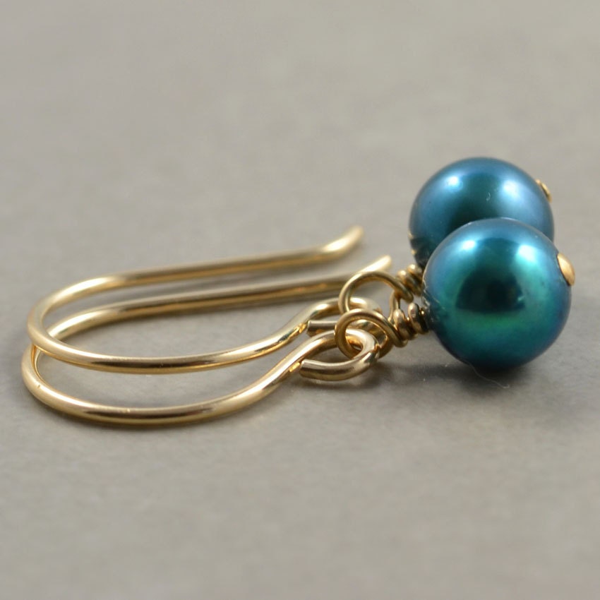 Freshwater Pearl Gold Earrings, Mothers Day, Everyday,Teal