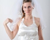 hair bridal accessories,White Bridal Veil with satin trim on Vintage Crystal Headband