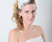 hair bridal accessories,Ostrich Feathered Fascinator with Rhinestone Crystal Applique Bridal Headpiece,Fascinator, The Ella