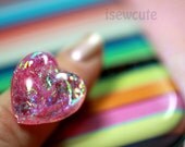 Glittery Pink Heart Shape Resin Ring Little Pink Storm Adjustable Size Handmade Jewelry