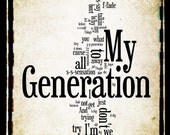 My Generation Lyrics - The Who Word Art - Word Cloud Art Woodblock Print - Gift Idea